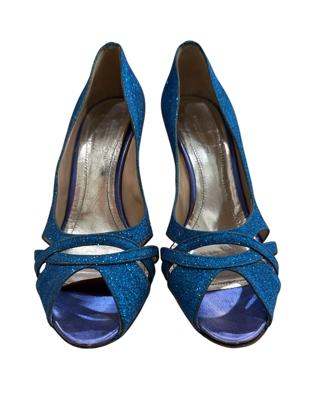 Pollini brand ? Blue Glitter Peep-Toe Women’s Heels